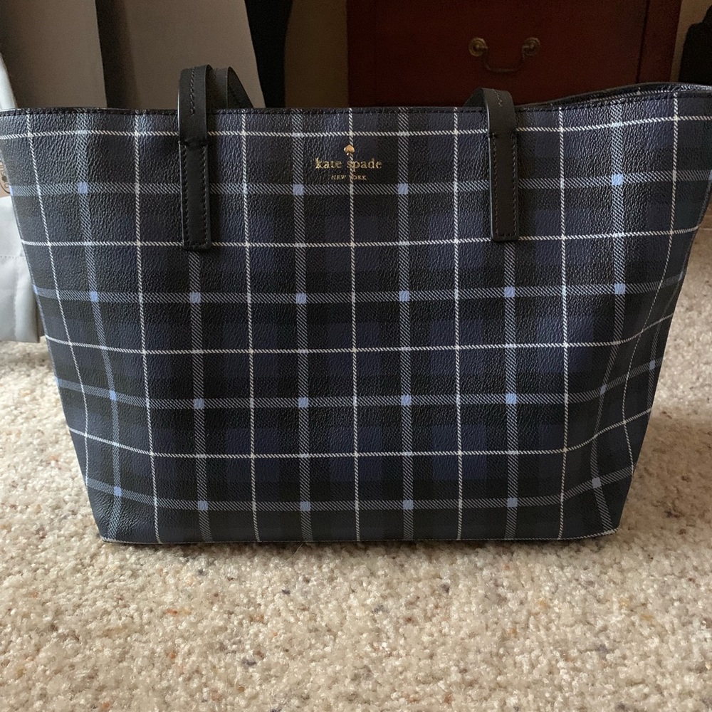 Kate Spade Hawthorne Lane Plaid Diver Blue Tote